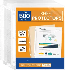 Sheet Protectors 500 Packs for 3 Ring Binder, PVC-Free Clear Page Protectors 8.5x11 Inches Plastic Cover for Paper, Documents, Photos, Top Loading Binder Sleeves Letter Size