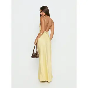 Flip A Switch Satin Lace Slip Maxi Dress Butter