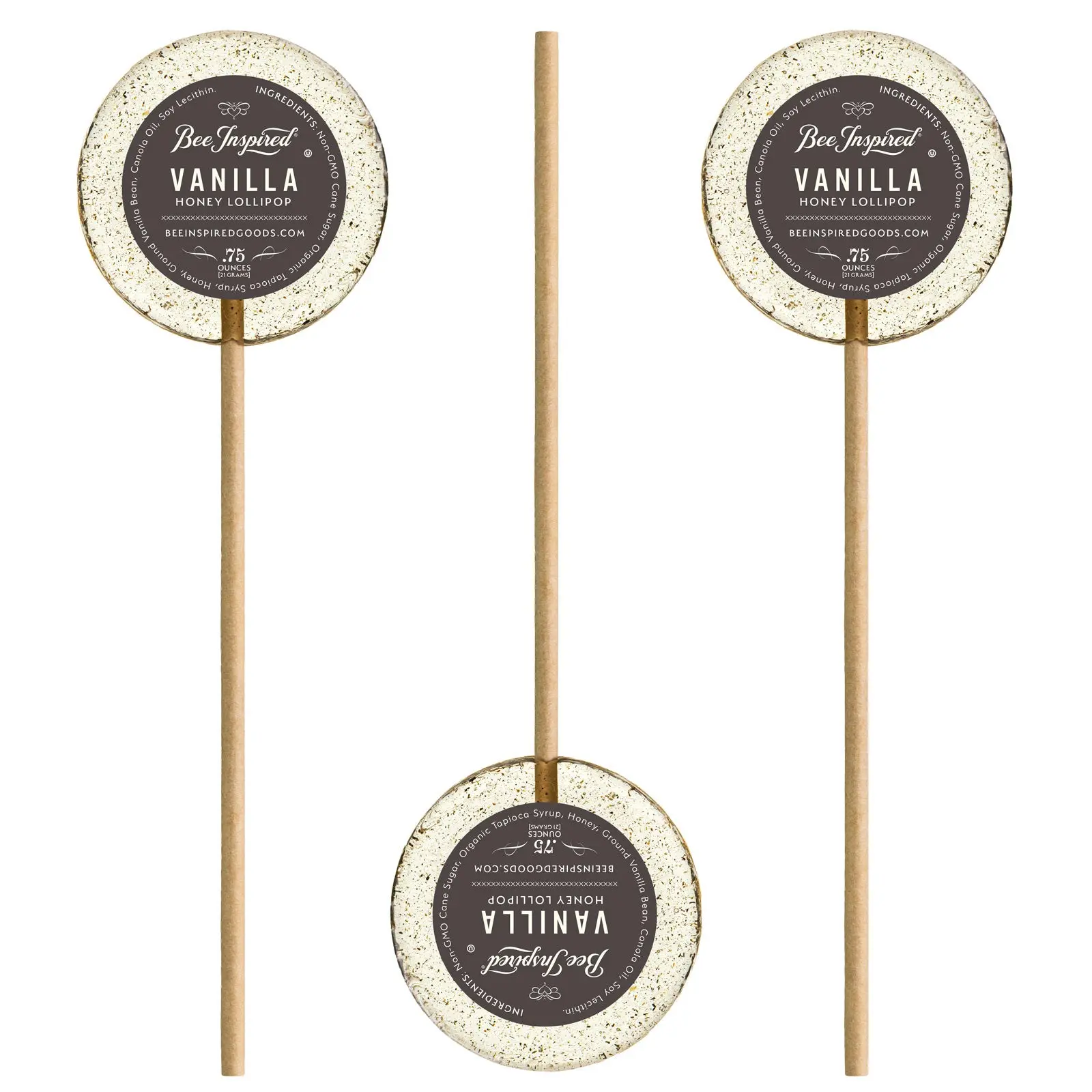 Gourmet Vanilla Honey Lollipops Bag of 8 - Candy Made with Real Honey, Vanilla Bean, and Non-GMO Cane Sugar