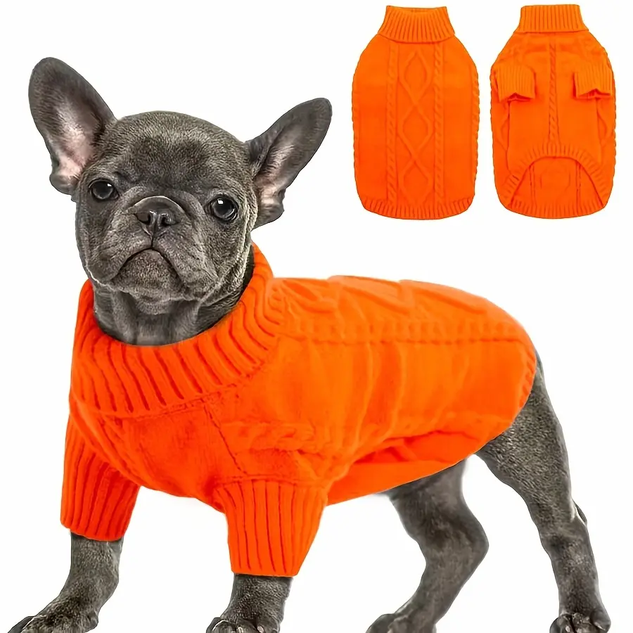 Small Dog Sweater, Cold Weather Twisted Knitwear, Classic Turtleneck Thick Warm Clothing, Suitable for Chihuahuas, Bulldogs, Dachshunds, Pugs, Yorkshire Terriers