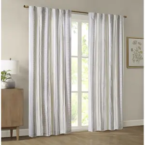 360 stand Samara Stripe Polyester Print Single Panel Curtain - 50x84x0.13in, Tufted Stripe, Lined, Light Filtering, Boho Charm, Farmhouse Look, White & Brown, Home Decoration, Home Textile, Room Decor, Home Decoration Curtain, Room Decor Curtain