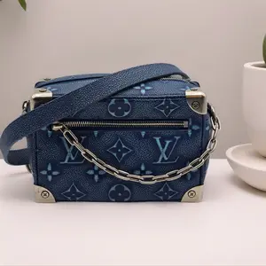 Pre-owned Louis Vuitton Leather Crossbody Bags Faded Monogram Blue Calfskin Mini Soft Trunk