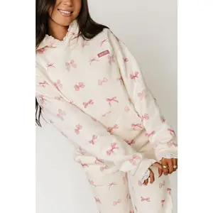 Comfort Zone Hoodie - Pretty In Pink | Womenswear Loungewear Fleece Lined Hoodie | Pink Bow | Lace Trim | Comfort Casual | Matching | Sweatshirt