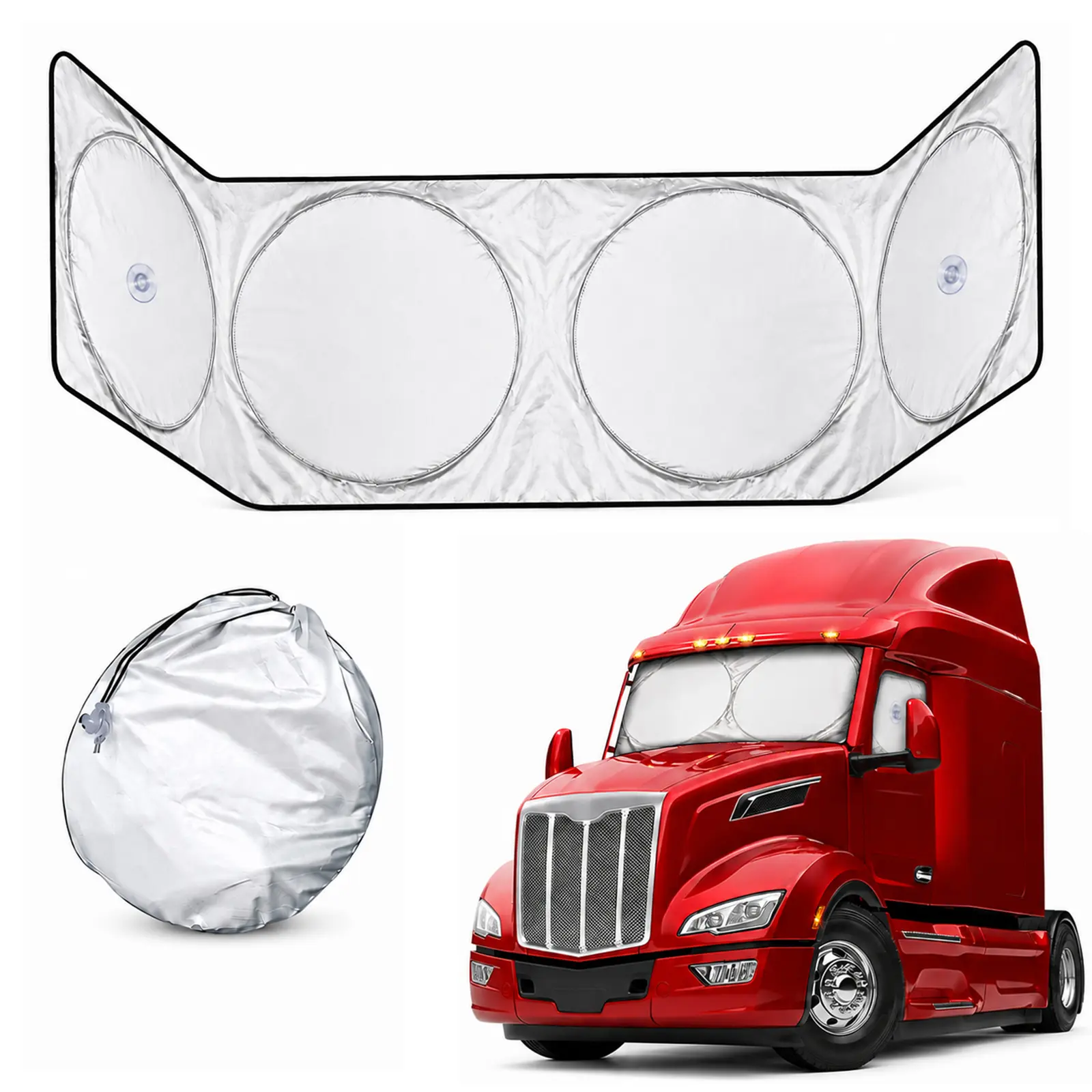 Semi-Truck Sun Shade for Windshield and Side Windows, 240T Maximum Coverage Automotive Front Window Exterior Accessory