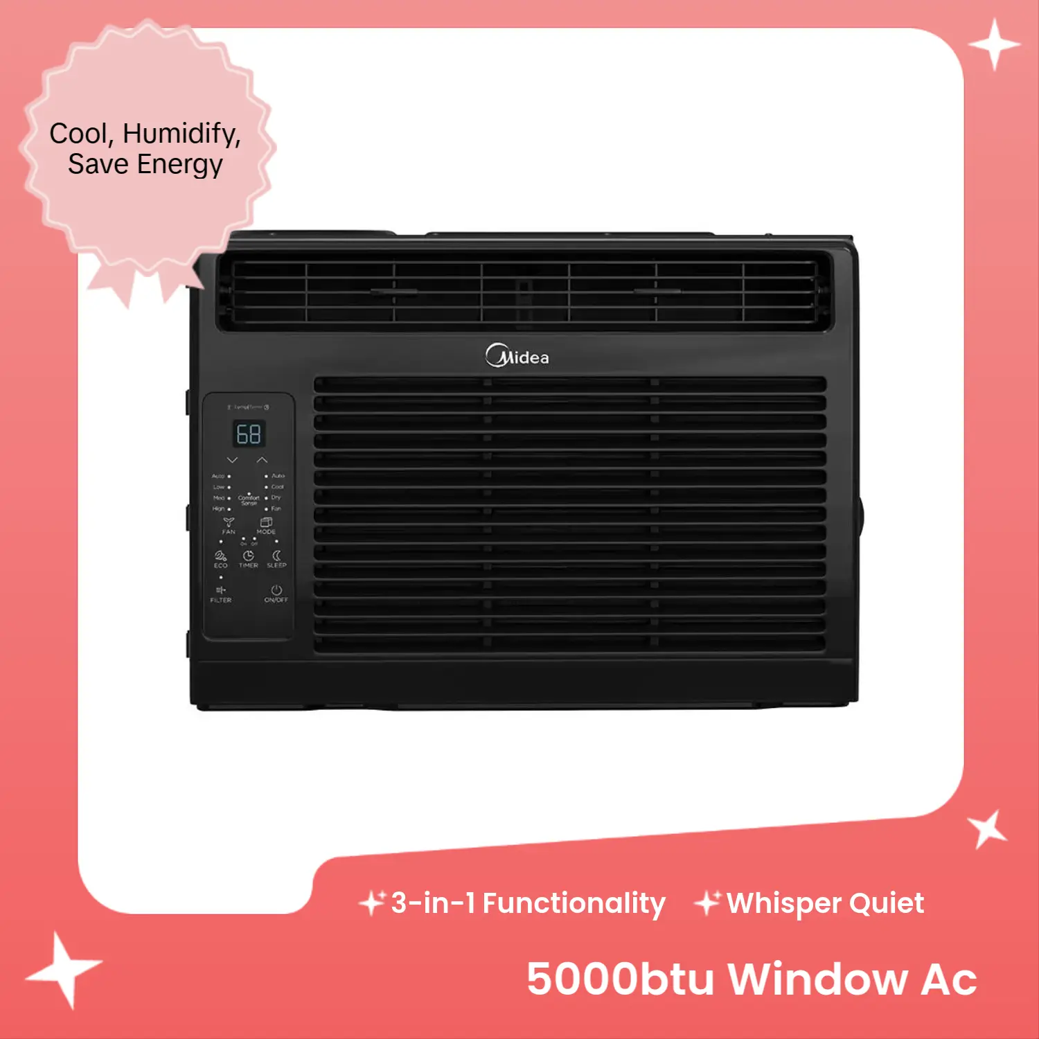 Midea 5000 BTU Quiet Window AC, Energy-Saving 3-in-1 Unit with Dehumidifier, Eco Mode + Remote, Perfect for Bedroom Office Small Space Cooling, Like New