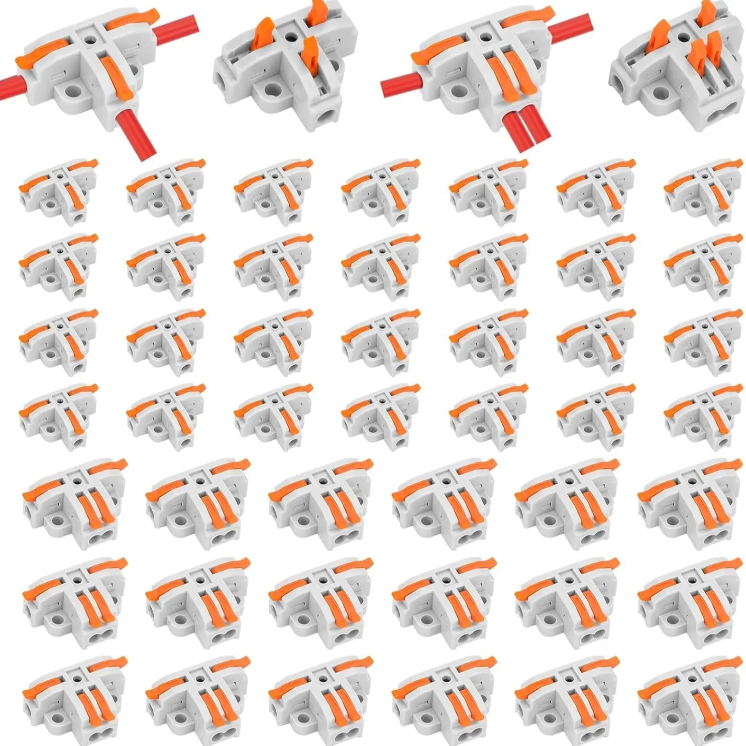10PCS Lever Wire Connectors 24-12 AWG, T Shape 3 Way Quick Wire Splitter Push-in Electrical Connectors Kit with 3/4 Port Durable Reliable Connectors Lever Wiring Connector