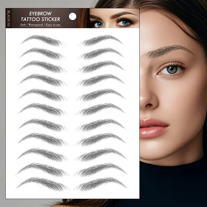 Eyebrow Stickers, Safe Waterproof Long-Lasting Realistic Fake Eyebrows, Clear Root Design, One-Time Tattoo Stickers for Women