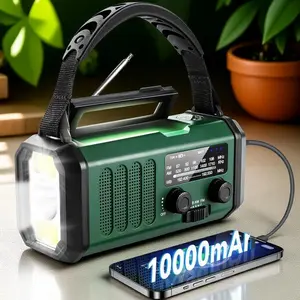 NOAA Emergency Weather Radio Portable 10000mAh Power Bank Hand Crank Solar Charger AM FM Radio Type C Phone Charger Flashlight Reading Light Compass SOS Alarm Outdoor Survival Gear for Power Outage Rechargeable Solar Flashlight