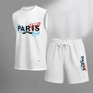 Men's PARIS Graphic Sleeveless Tank & Shorts Set, Sporty Streetwear for Summer, Casual Gym Activewear, Lightweight Two-Piece Outfit, Comfortable and Stylish, Perfect for Sports, Workout, and Daily Wear