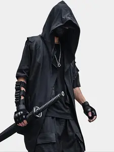 Men's Cyberpunk Ninja Hooded Vest – Black Streetwear for Futuristic Looks & Edgy Cosplay