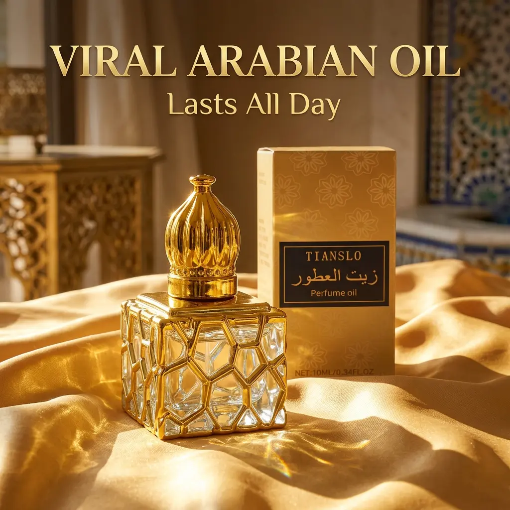 TIANSLO Arabian Perfume Oil - 10ml Luxury Gold Oil Bottle Unisex Fragrance, Viral Concentrated Arabian Scent, Exotic Natural Vanilla Musk & Rose Attar, Gourmand Floral Fragrance for Pulse Point Application, Natural Vanilla Unisex Fragrance, Apply Pulse Po