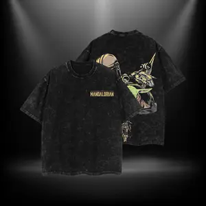 Star The "Mando" Din Djarin Wars Double Printed Oversize Lightweight Acid Washed Tee TV Show Graphic Top Cotton Gift T-Shirt For Comic Lover, Gift T-Shirt For Movie Lover