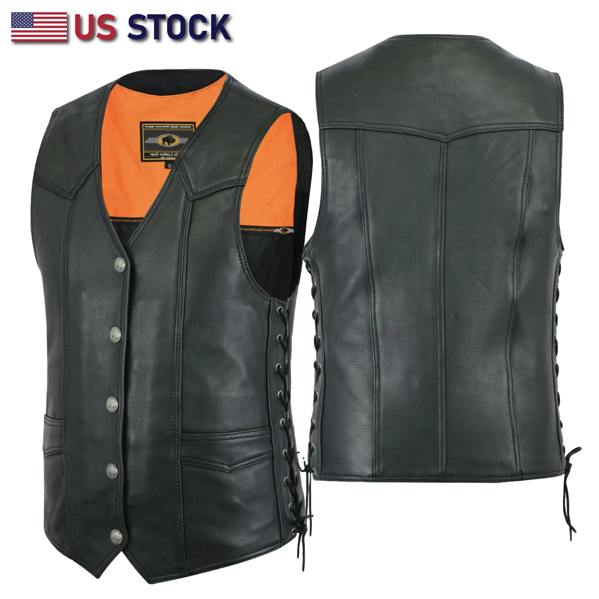 Men’s Satin Soft Sleeveless Leather Motorcycle Vest with Side Lace, Pockets - Stylish Menswear Tops Gilet HL11614NKD