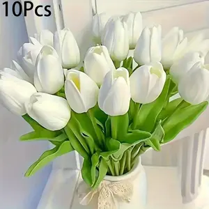 10pcs  Artificial Tulips with Stems, High-Quality Faux Flowers, Fake Tulips, Perfect for Home Decor, Office Settings, Parties, Spring Wreaths, Wedding Bouquets, Centerpiece Arrangements, And Dining Table Embellishments