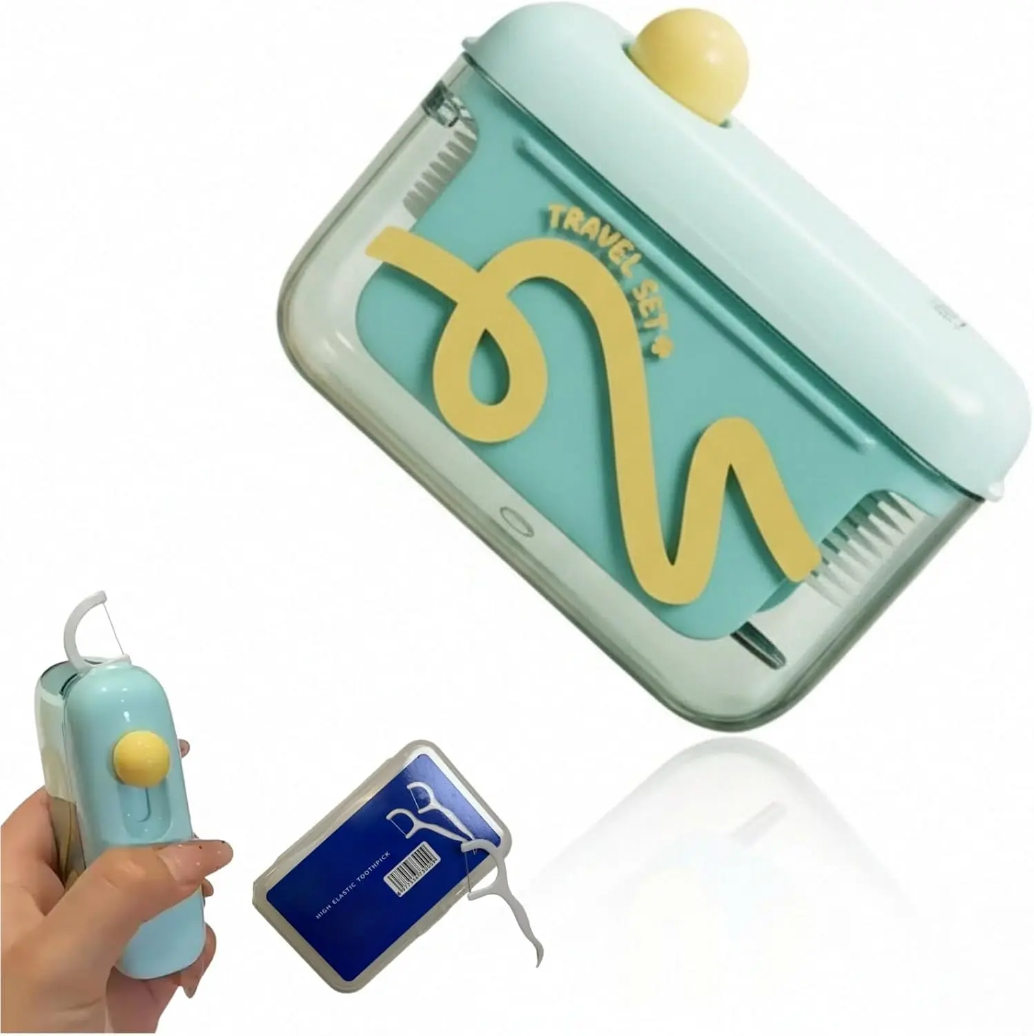 Automatic Pop-Up Floss Pick Dispenser, 50-Count Refillable Portable Daily Oral Care Flossers (Green)