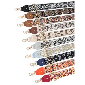 5CM Width Adjustable Wide Shoulder Strap DIY Single Shoulder No Drill Embroidered Old Flower Wide Sling Canvas Bag Strap