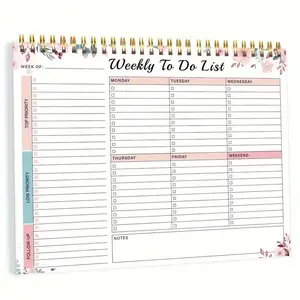 Weekly To Do List Productivity Planner Notebook, 1 Count A4 Spiral Bound Weekly To Do List Pad, 52 Pages Task Planner, Stationery & Supplies For Home & Office