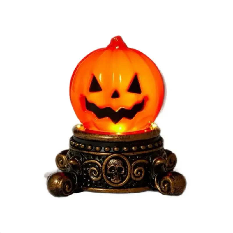 Hyde & Eek! Light Up Flickering Flame Pumpkin Halloween Decorative Prop with Skull Base for Spooky Season