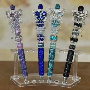 Butterfly Rhinestones Beadable Pens with Colorful Beads and Rhinestones for Crafting and Decoration