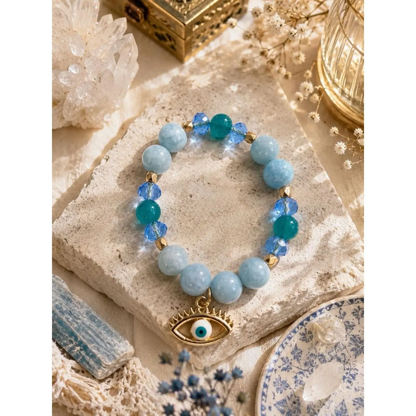 Alma Gitana Calm & Communication Bracelet with Natural Stones and Protective Amulets for Inner Peace and Authentic Expression