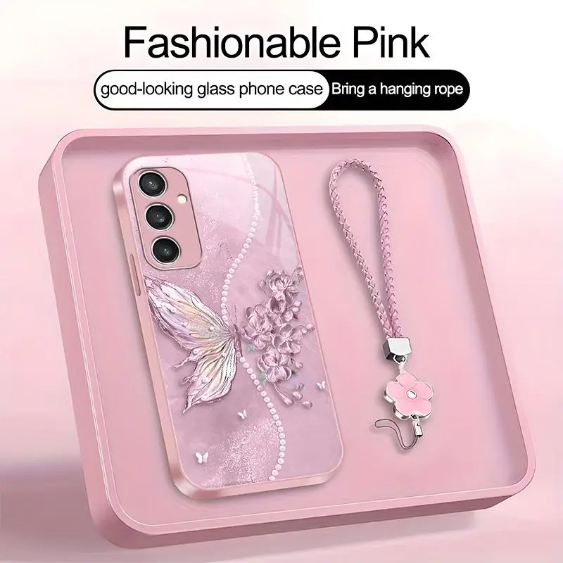 Suitable for [Galaxy S23 Fe] high-end phone case，a beautiful four-leaf clover lanyard is included,exquisite and dreamy butterfly pattern,a variety of colors are available for you to choose from YM99