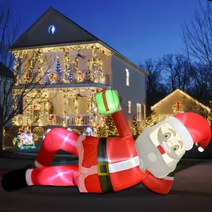 11.8 FT Inflatables Lying Santa Claus Outdoor Decorations, Blow Up Giant Inflatables Sleeping Santa Claus with LED Lights for Eaves Roof Garden Lawn Xmas Winter Party Holiday Indoor & Outdoor Decor
