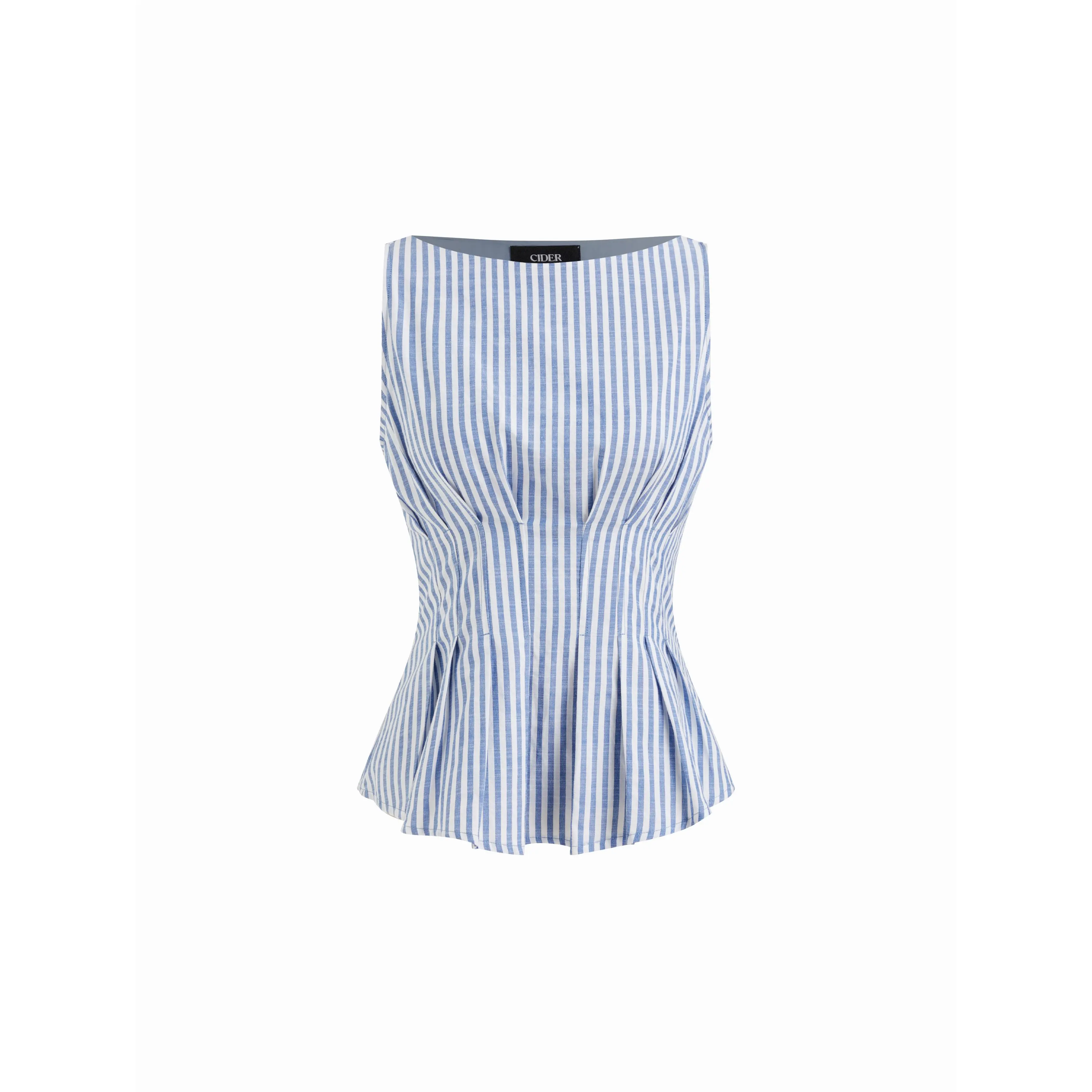 Cider Cotton-blend Boat Neck Stripe Pleated Tank Top SwimWeek