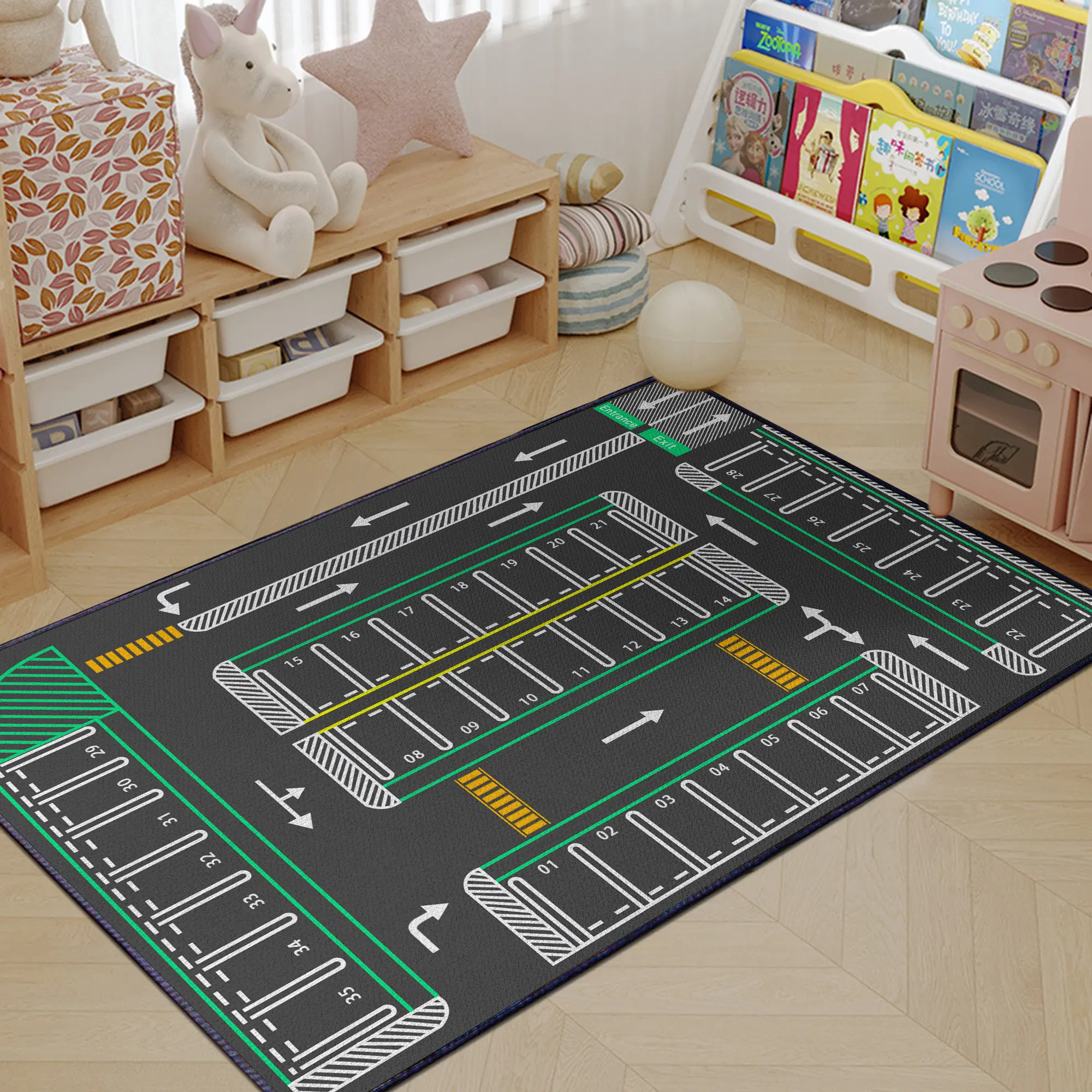 Kids Play Rug for Playroom 59"x39"Play mat Car Parking Rugs for Kids Toy Cars Kids Carpet City Pretend Play Non-Slip Washable