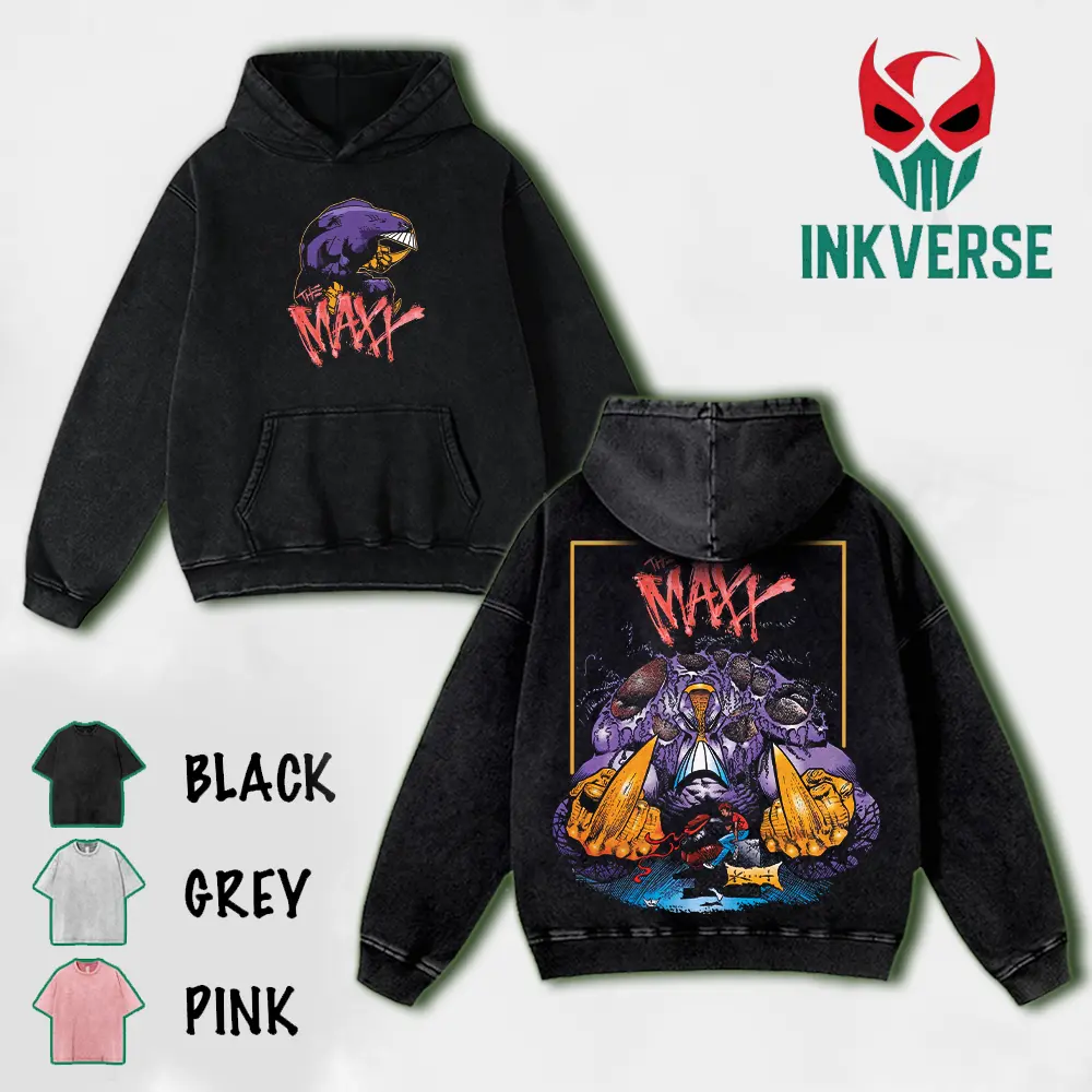 The Maxx Graphic Comic v2 Wash Tee Hoodie Sweatshirt, Retro Comic Art Shirt, Alternative Streetwear Top, Cotton Menswear