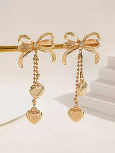 Elegant Bow Earrings, Metal Heart Pendant, Star Moon Design, Classic Women's Jewelry, Perfect for All Seasons