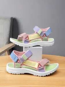 Girls' Spring Summer Beach Sandals, Adjustable Strap Sandals, Lightweight Breathable Sandals, Fashionable Dual Buckle Design, Versatile Outdoor Footwear, Comfortable Kids Shoes, Colorblock Design Sandals, Trendy Sandals