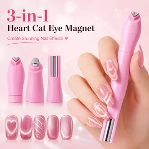 3 in 1 Cat Eye Nail Magnet Tool - Youth-Focused, Versatile Heart & Round Shaped Accessory for Home DIY, Studio Manicure, Cat Eye Polish (Pink)