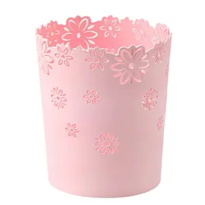 Wastebasket, Hollow Flower Shape Plastic Lidless Wastepaper Baskets Trash Can (M-Pink)