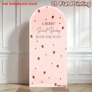 A Berry Sweet Baby Is On The Way Strawberry Arch Backdrop Cover for Baby Shower Happy Birthday Party Decorations Background 2-Sided Spandex Fabric