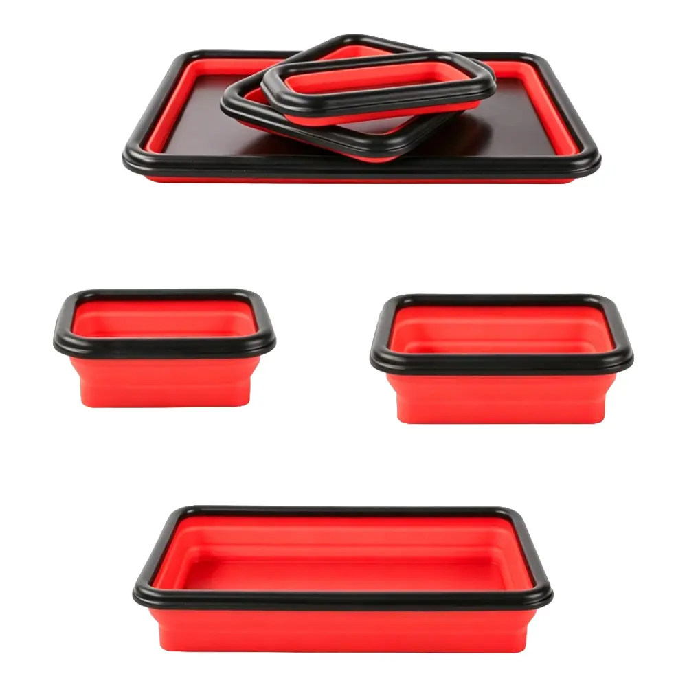 Foldable Silicone Magnetic Tool Tray, Strong Magnet for Wrenches Screws & Nuts, Large-Capacity Hardware Storage Tray