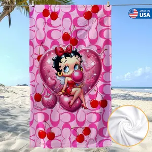 Oversized Soft Microfiber Beach Towel With Betty Boop Style ,Bath Towels Essential For Summer, ldeal For Girls, Boys, Wind & Sun Protection, Perfect For Beach,Party, Dry Travel, Highly Absorbent, Camping