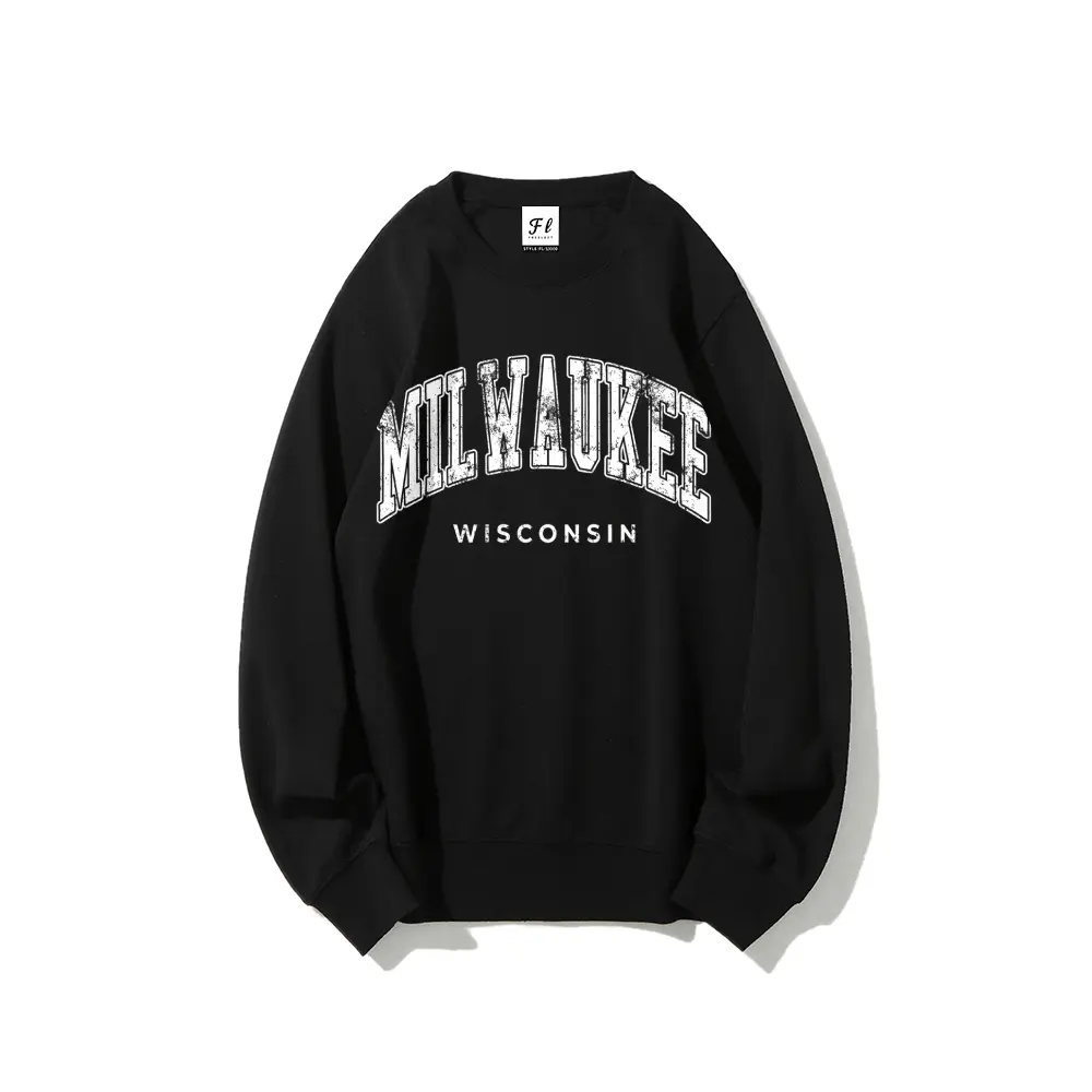 Milwaukee Graphic Sweatshirt, Unisex Vintage Collegiate Print, Distressed Long Sleeve Cotton Pullover, Casual Hometown Pride Streetwear