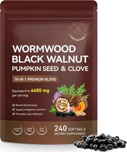 Wormwood Black Walnut Clove Cleanse for Humans, 6600mg Serving,18-in-1 Premium Herbal Blend Capsules, Supports Cleanse & Digestive Health, 240 Softgels