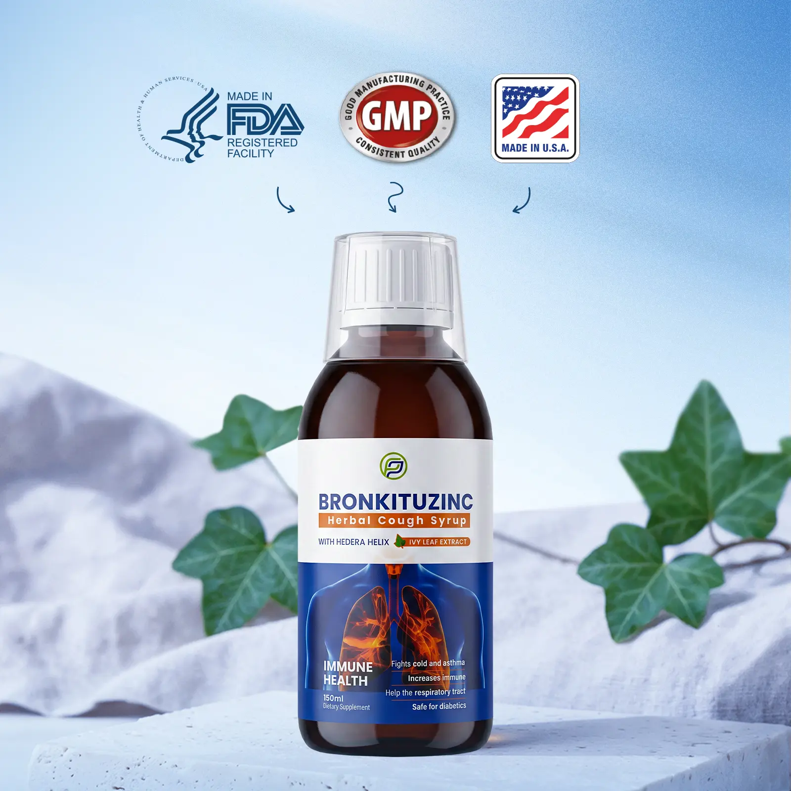 Bronkituzinc Edible Natural Botanical Liquid Syrup - Adult Zinc-Boost Wellness Drink, Minerals Supplement with High Zinc Content for Immunity Boost & Respiratory Health Support