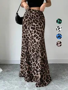 Women's Leopard Print Maxi Fitted Skirt, Casual Fashion Comfy Skirt for Daily Outdoor Wear, Women Bottoms for All Seasons