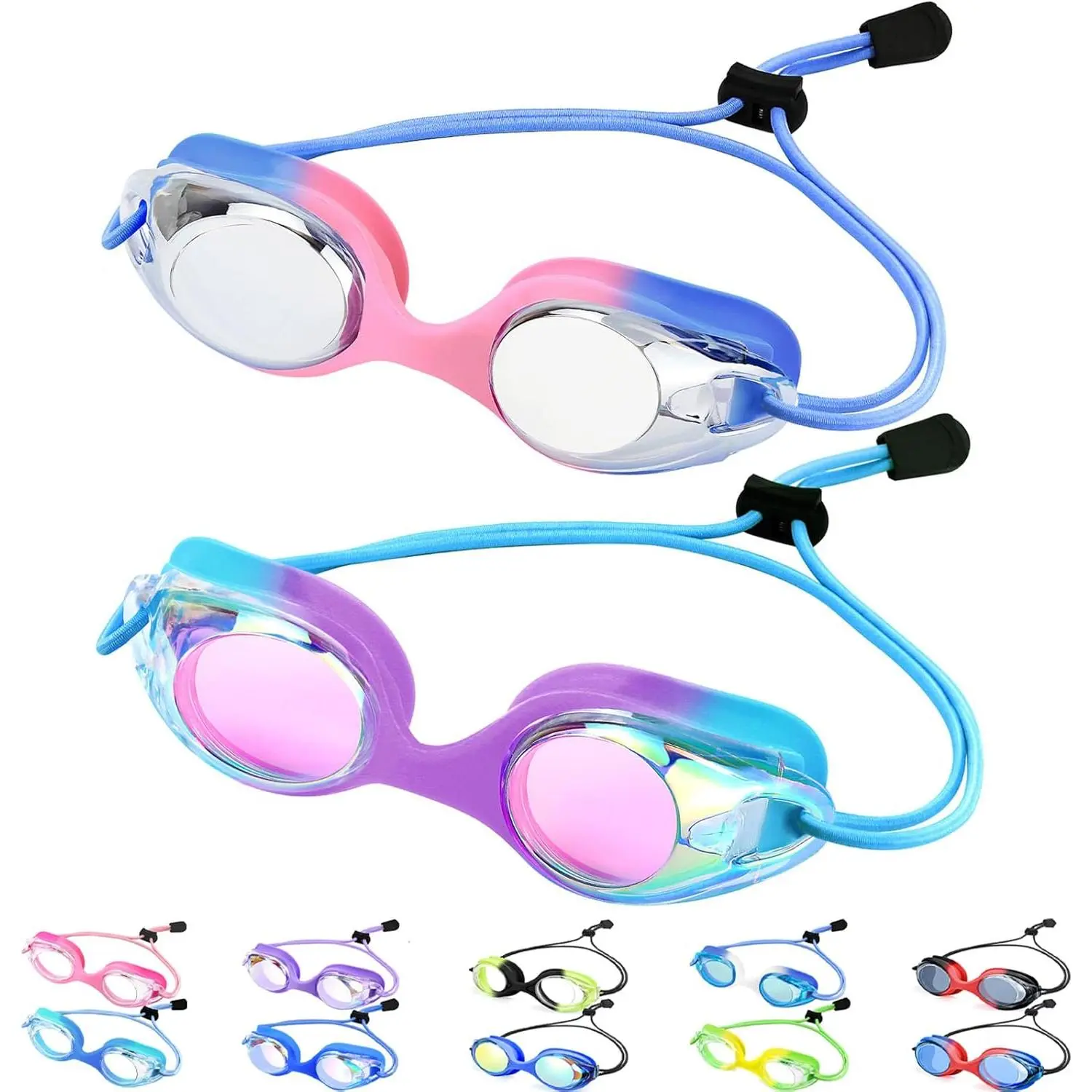 F-SGL02  Kids Swim Goggles with Bungee Strap No Leaking Anti Fog Toddler Goggles with Quick Adjust Ages 3-14, Kid Goggles For Swimming, Swim Glasses