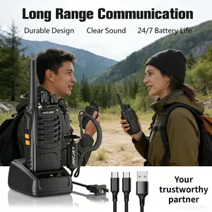 JUCJET Handheld Walkie-Talkie Set - 16-Channel 2-Way Radios with USB Charging Station, 2-in-1 Cable, Original Earpieces, Rechargeable Batteries, Audio Speaker, Plug, Buttons, Distinct Sound - Durable Security Device for Camping, Outdoor Work