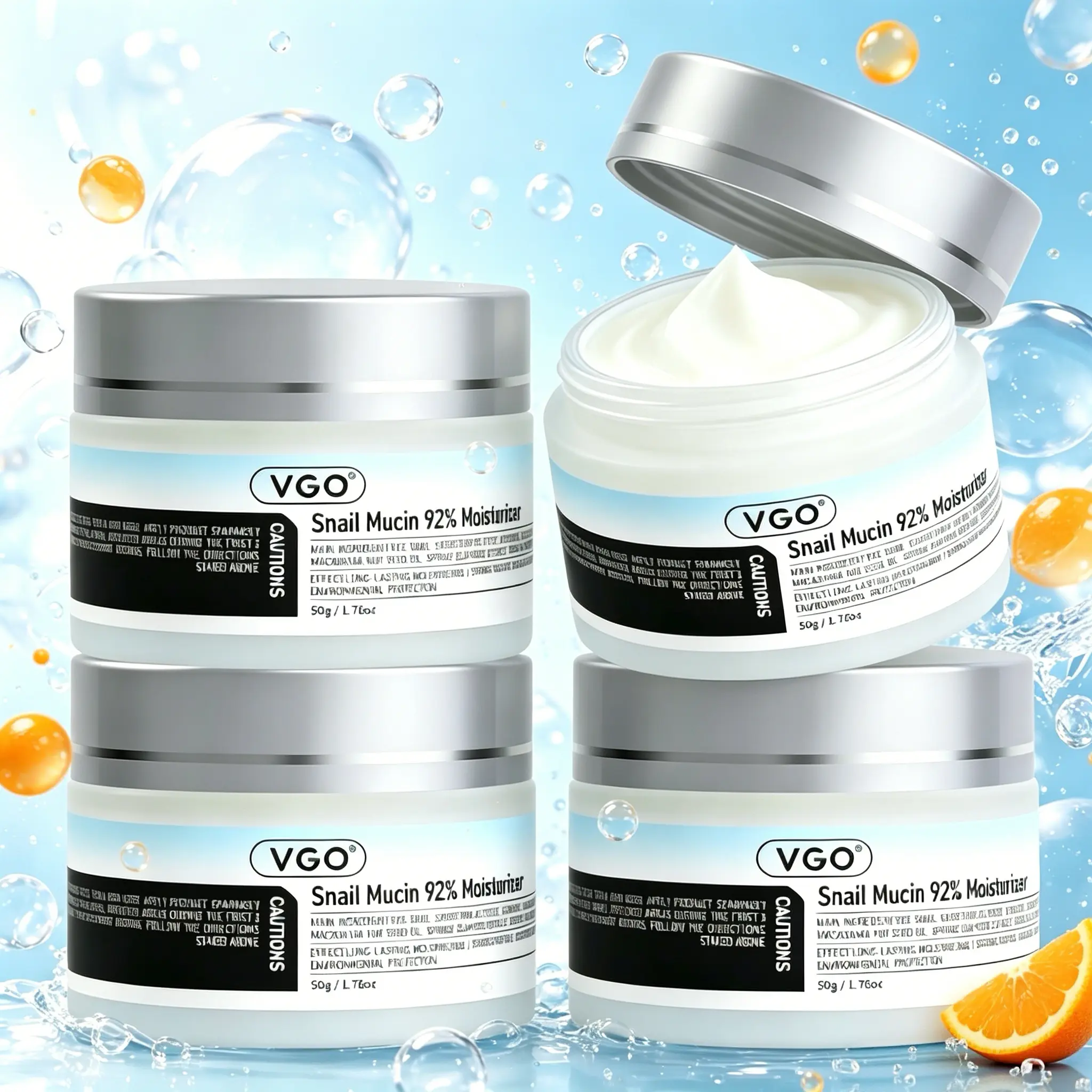 VGO Snail Mucin Hyaluronic Acid Moisturizer 50g Daily Face Gel Cream + 30ml/60ml Vitamin C Facial Serum Essence, Oil-Free, Lightweight, Hydrate, Boost Moisture, Anti-Aging, Skin Repair for Everyone