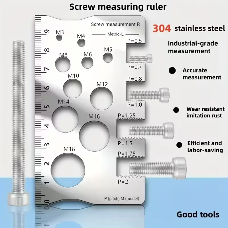 1pc Metal Solid Screw and Bolt Measuring Caliper Ruler, Thread Gauge Tool, Durable Precision Tool for Accurate Thread and Distance Measurement, Ideal Father's Day Gift