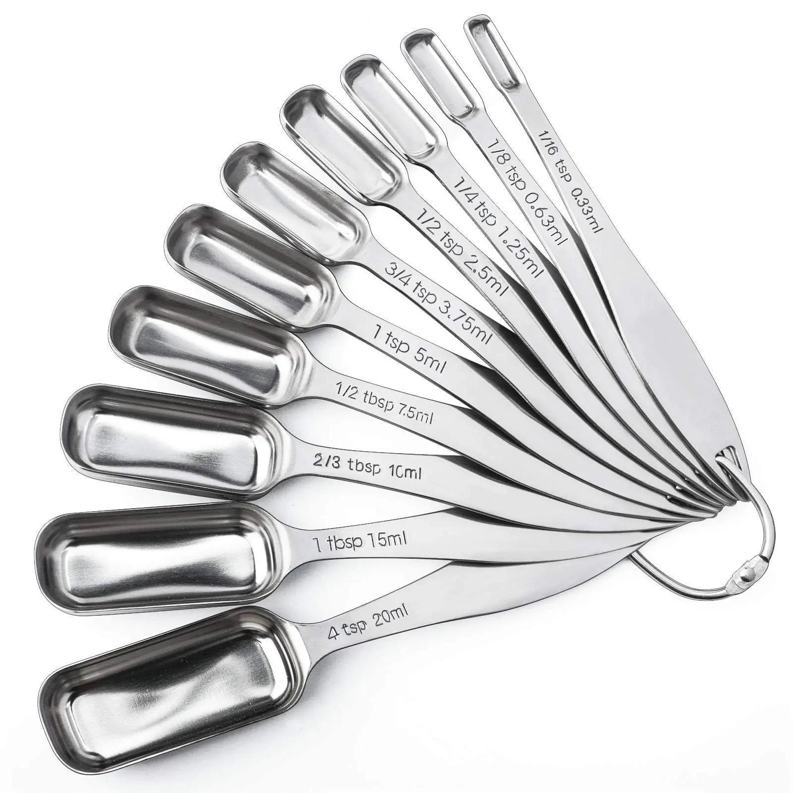 Set of 10 Stainless Steel Narrow Measuring Spoons,Heavy Duty Metal Measuring Spoons with Long Handle and Engraved Measurements for Dry or Liquid,Fits in Spice Jar,Christmas Party Gifts,Hand Tools Kits