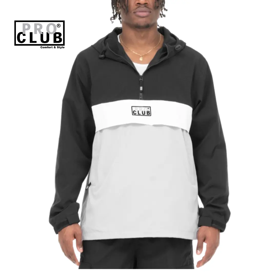 Pro Club Men's Nylon Hooded Pullover Anorak Jacket - Winter, Fitted, Medium-Length, Long-Sleeve, Minimalist Activewear Tops with Zippered Pockets, Menswear for Outdoor Relaxed Fit Use