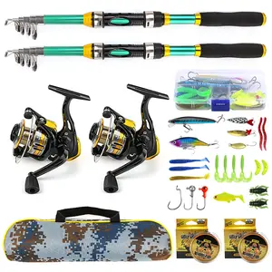 2-Piece Telescopic Fishing Rod Set, Fishing Rod and Reel Combo with Smooth Reels, Lures, Lines, Hooks, Camo Bag, Freshwater Saltwater Use, Beginner & Pro Outdoor Gear