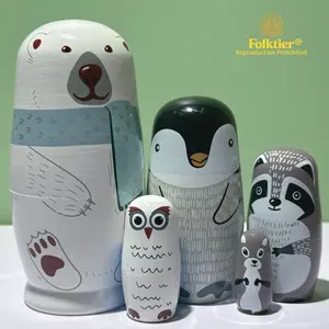 1 Set Russian Nesting Dolls, Animals Polar Bear Matryoshka Dolls, Wooden Educational Toys for Kids, Crafts & Collectible Souvenirs, Ideal Gifts for Christmas Halloween Easter Thanksgiving Valentine's Day Ramadan New Year Birthday Party Wedding.