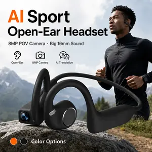 AI Camera Earphones, Hands-Free Photo Video Recording, Open-Ear Air Conduction Audio, 160+ Language Translator, iOS Android