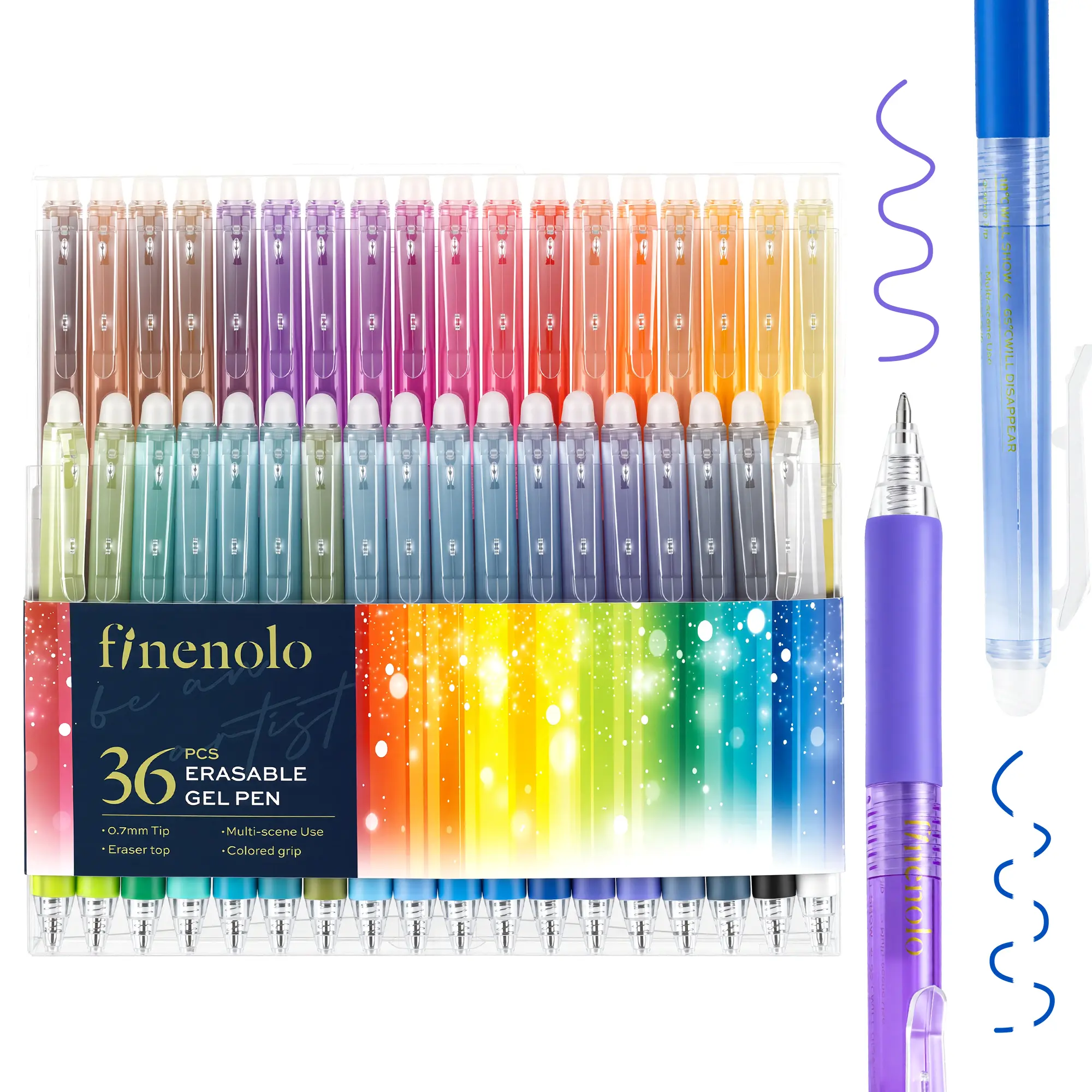 FINENOLO Retractable Erasable Gel Pens Set - 12/24/36 Colors, 0.7mm Medium Point Smooth Clicker Pens with Eraser, Non-Toxic Acid-Free for School Note Taking, Office Supplies Writing Stationery Gift